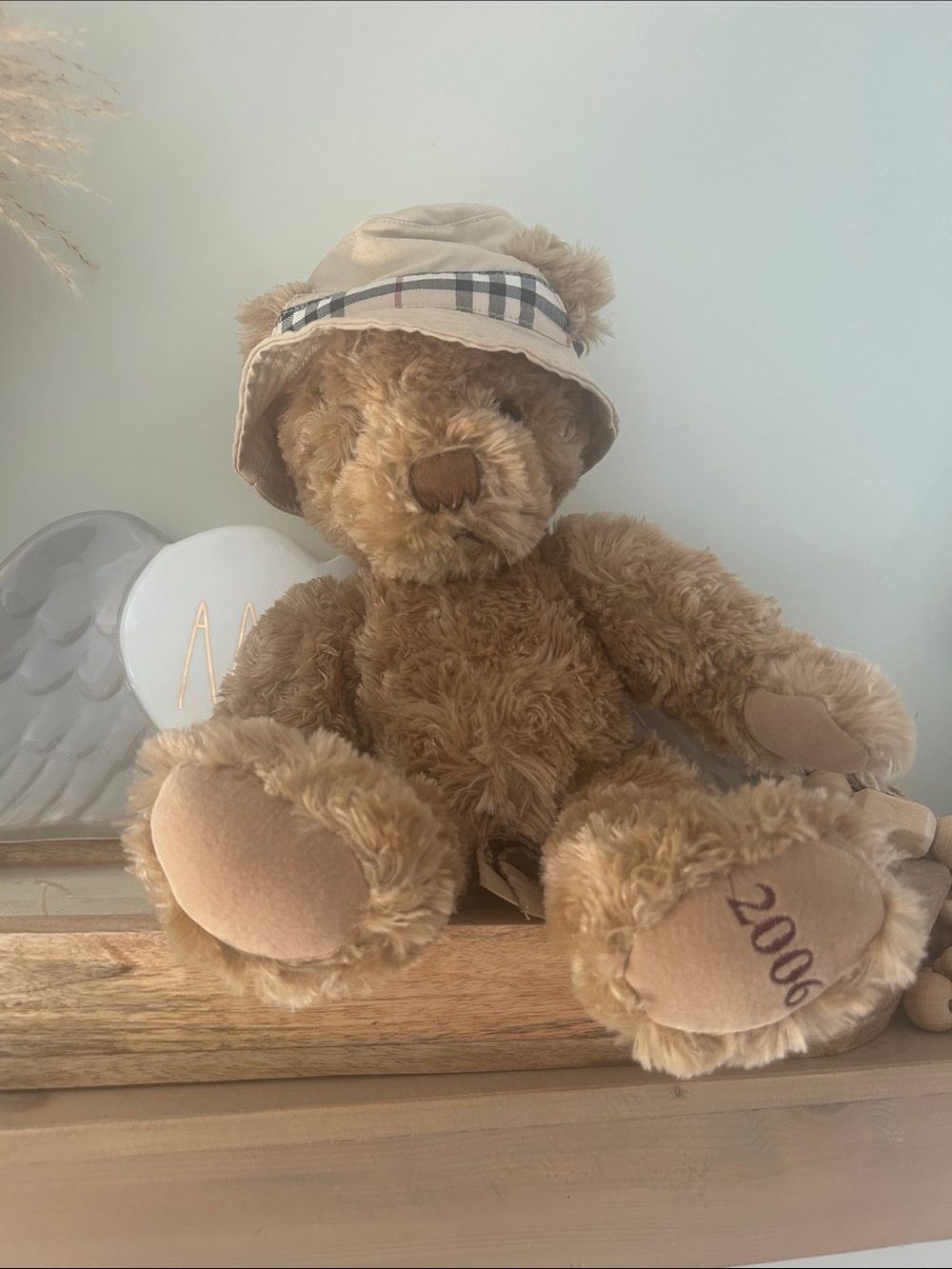 Vintage 2006 Burberry Brown Teddy Bear with Check Bucket Hat - Kids Accessory